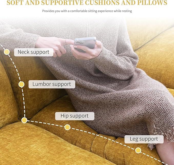 118" Sectional Sofa, L-Shaped Couch Set with Double Cushions and Chaise Lounge, 5-seat Upholstered Indoor Furniture for Living Room, Apartment, Office, 118inch, Yellow - LeafyLoom