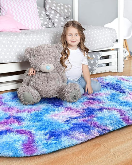 Noahas Oval Fluffy Purple Rainbow Rug 2.6X5.3 Small Kids Rugs for Bedroom Girls And Boys Aesthetic,Bedside Bedroom Rug,Ultra Soft Runner Carpet Modern Shaggy Nursery Area Rugs Home Decor'' - LeafyLoom