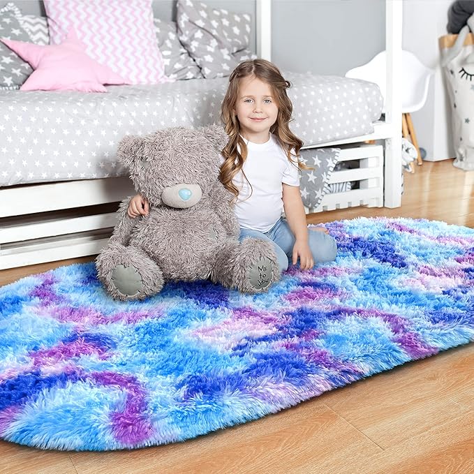 Noahas Oval Fluffy Purple Rainbow Rug 2.6X5.3 Small Kids Rugs for Bedroom Girls And Boys Aesthetic,Bedside Bedroom Rug,Ultra Soft Runner Carpet Modern Shaggy Nursery Area Rugs Home Decor'' - LeafyLoom