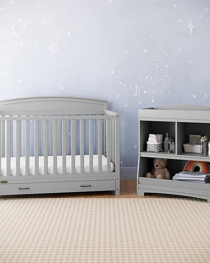 Graco Benton 5-in-1 Convertible Crib with Drawer (Pebble Gray) -Converts from Baby Crib to Toddler Bed, Daybed and Full-Size Bed,Fits Standard Full-Size Crib Mattress, Adjustable Mattress Support Base - LeafyLoom