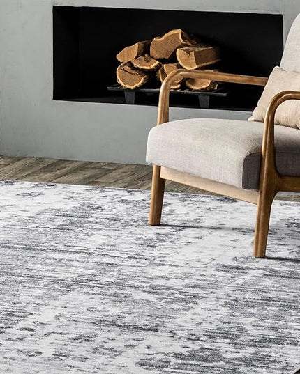 nuLOOM Alva Faded Abstract Machine Washable Ultra Thin Runner Rug, 2' 6" x 8', Light Grey - LeafyLoom