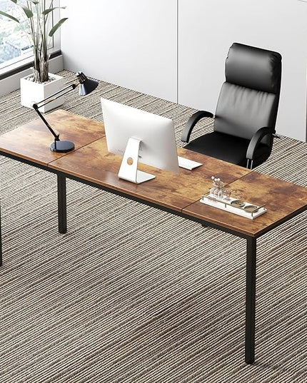 soges 70.8 Inch Stylish Computer Desk, Large Executive Office Desk, Simple Study Writing Desk, Workstation Business Furniture for Home Office, Rustic Brown - LeafyLoom