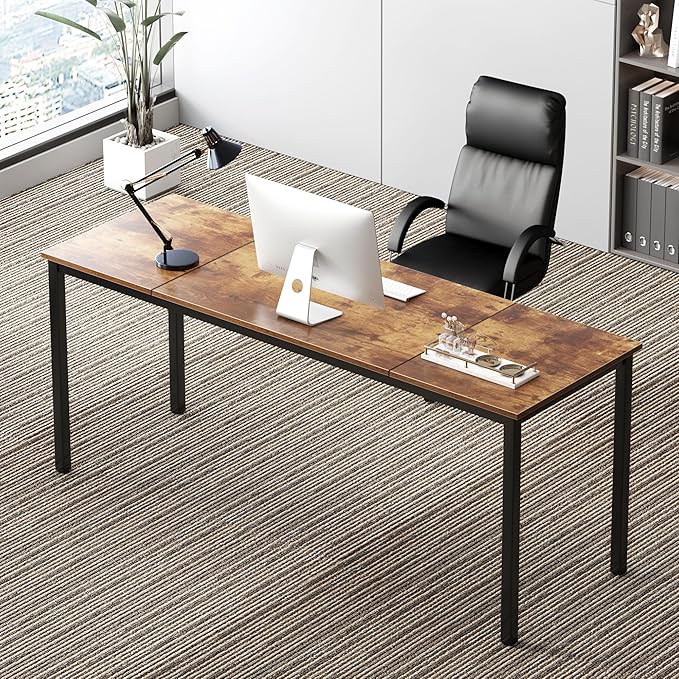 soges 70.8 Inch Stylish Computer Desk, Large Executive Office Desk, Simple Study Writing Desk, Workstation Business Furniture for Home Office, Rustic Brown - LeafyLoom