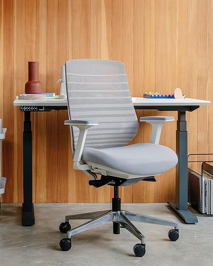 Branch Ergonomic Chair - A Versatile Desk Chair with Adjustable Lumbar Support, Breathable Mesh Backrest, and Smooth Wheels - Experience Optimal Comfort and Support - Pebble - White - LeafyLoom