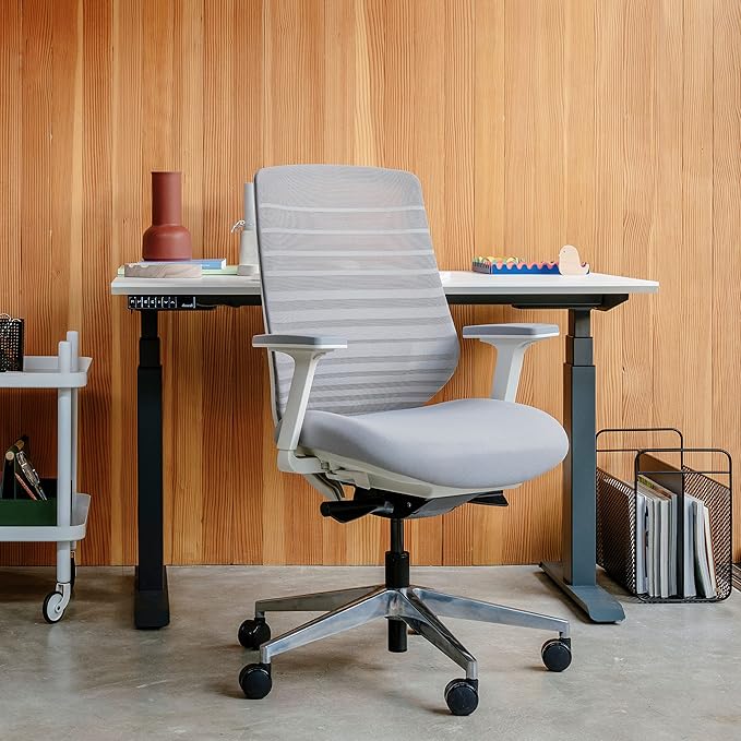 Branch Ergonomic Chair - A Versatile Desk Chair with Adjustable Lumbar Support, Breathable Mesh Backrest, and Smooth Wheels - Experience Optimal Comfort and Support - Pebble - White - LeafyLoom