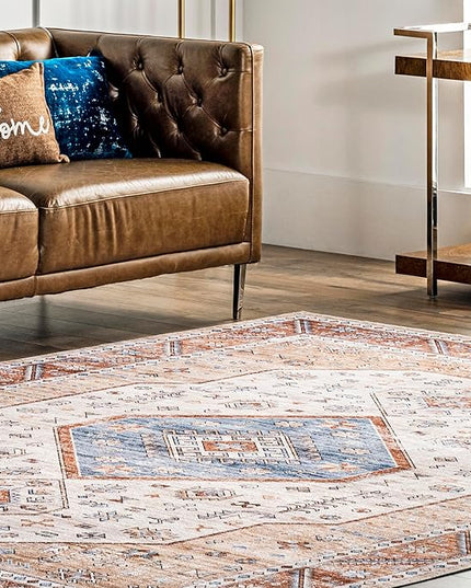 nuLOOM Elowyn Machine Washable Medallion Ultra Thin Area Rug, 5' x 8', Multi - LeafyLoom