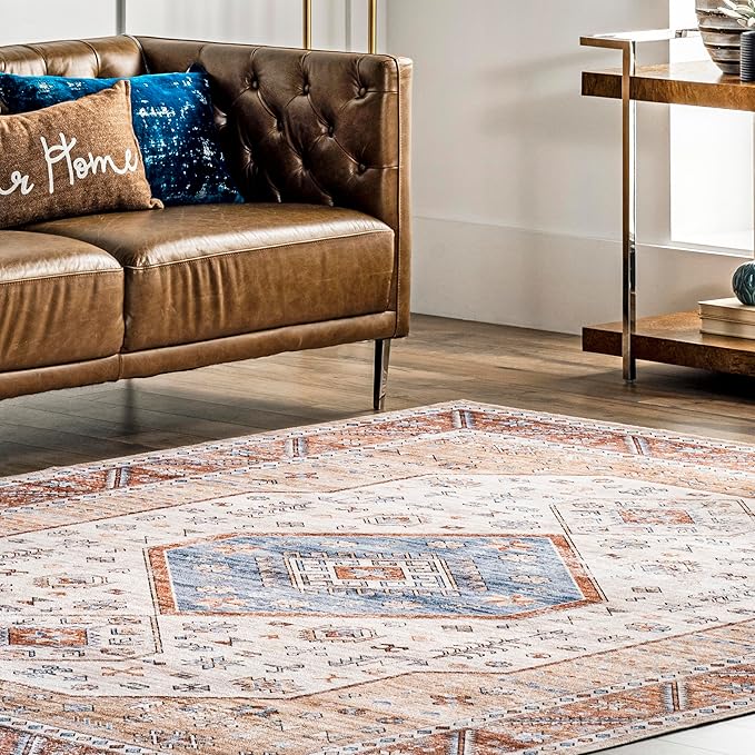 nuLOOM Elowyn Machine Washable Medallion Ultra Thin Area Rug, 5' x 8', Multi - LeafyLoom