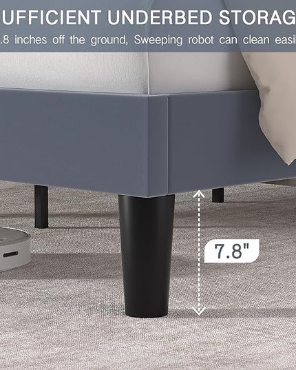 VECELO Queen Size Platform Bed Frame with Adjustable Upholstered Headboard, Modern Mattress Foundation,Strong Wood Slat Support, No Box Spring Needed, Easy Assembly - LeafyLoom