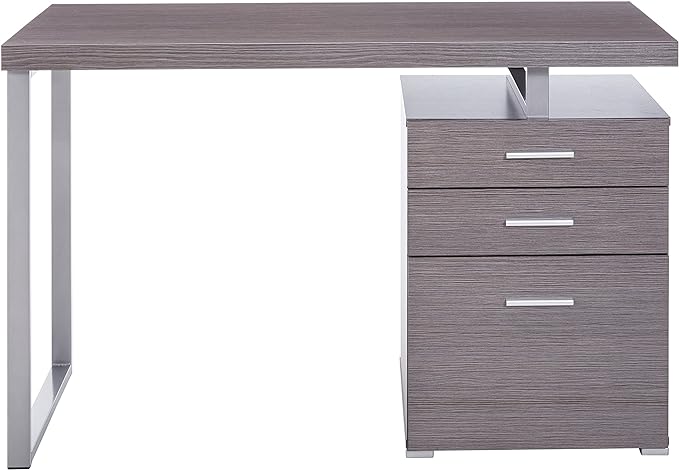 Monarch Specialties Left or Right Facing 47-Inch Modern Home Office Computer Study Writing Desk with Filing Drawer, 48"L, Grey & Silver - LeafyLoom