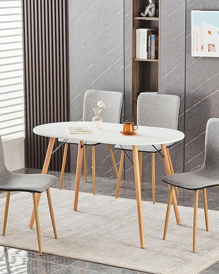 Wonder Comfort Set of 4 with Wood-Like Oka Metal Legs, Fabric Armless Accent Dining Room Side-Chair with Black Leather, Gray, PU Back - LeafyLoom