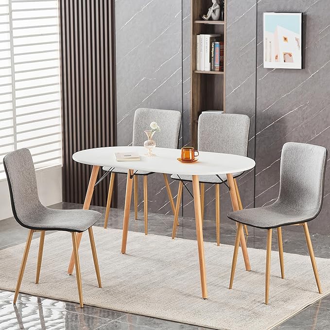 Wonder Comfort Set of 4 with Wood-Like Oka Metal Legs, Fabric Armless Accent Dining Room Side-Chair with Black Leather, Gray, PU Back - LeafyLoom