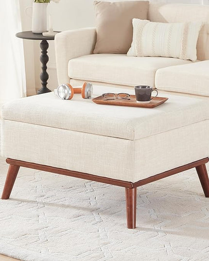 Tbfit Large Ottoman with Storage, 31.5-inch Mid Century Modern Rectangle Coffee Table with Lid Lifting Function and High Wooden Legs, Oversized Storage Ottomans for Living Room, Office Room - LeafyLoom