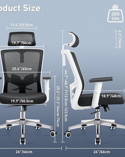 Office Chair, Ergonomic Desk Chair High Back Computer Chair Swivel Mesh Task Chair with Adjustable Lumbar Support Armrests Headrest White - LeafyLoom