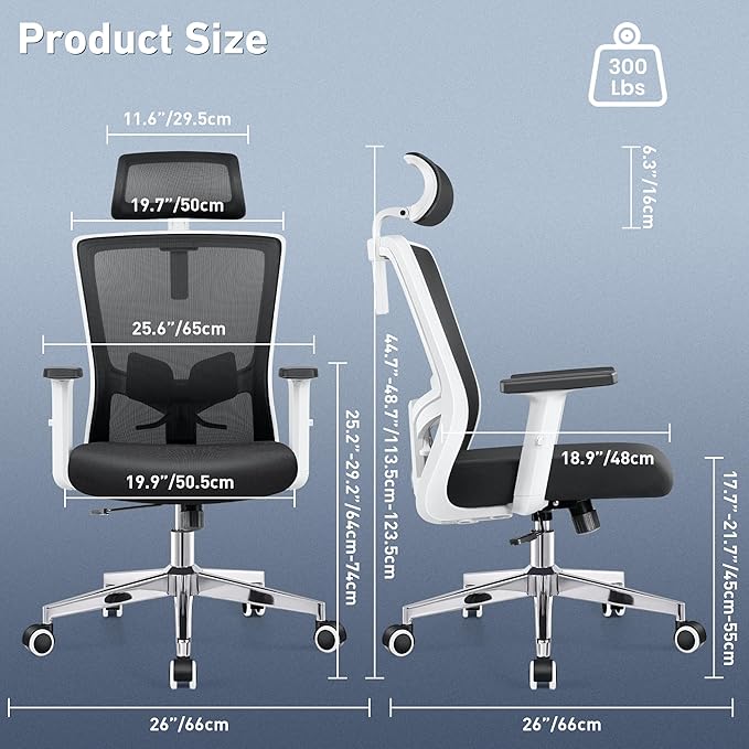 Office Chair, Ergonomic Desk Chair High Back Computer Chair Swivel Mesh Task Chair with Adjustable Lumbar Support Armrests Headrest White - LeafyLoom