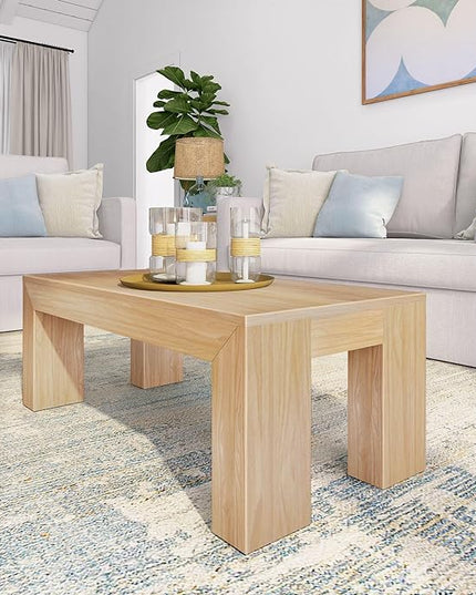 Plank+Beam Modern Rectangular Coffee Table, Solid Wood, 40 Inch, Rectangle Coffee Table for Living Room, Mini Center Tables for Small Spaces, Small Living Space Tea Table, Blonde Wirebrush - LeafyLoom