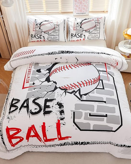 Baseball Comforter Twin,Sports Bedding Set for Boys,Boys Baseball Bedding Set Twin,Teen Boy Comforter with 2 Pillowcases - LeafyLoom