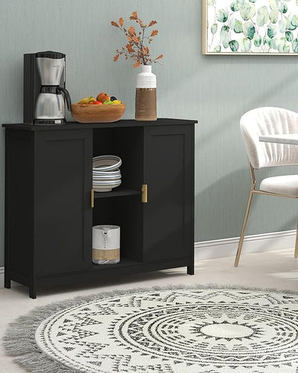 TaoHFE Black Storage Cabinet,Credenza Buffet Cabinet Wooden Coffee Bar Cabinet Buffet Table black Sideboard Thin Cabinet for Narrow Spaces Entry Cabinet Hallway Cabinet for Kitchen,Living Room - LeafyLoom