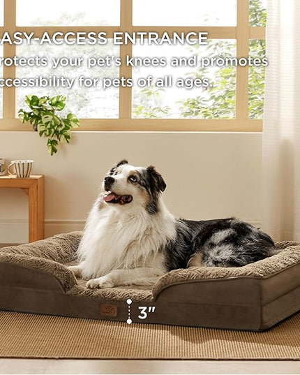 Bedsure Orthopedic Dog Bed for Extra Large Dogs - Calming XL Dog Sofa Beds with Luxurious Plush Washable, Pet Couch Bed with Removable Washable Cover, Waterproof Lining and Nonskid Bottom, Brown BEDSURE