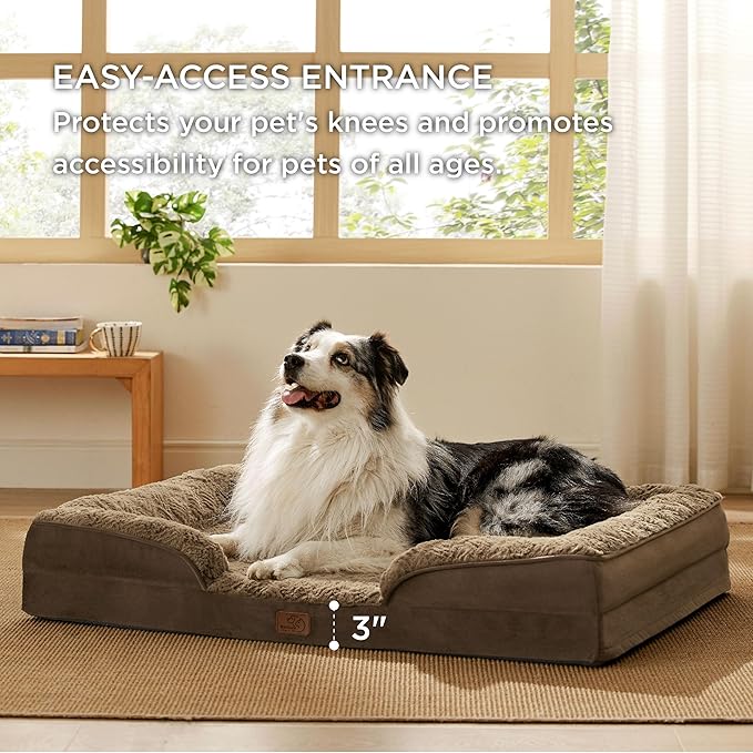Bedsure Orthopedic Dog Bed for Extra Large Dogs - Calming XL Dog Sofa Beds with Luxurious Plush Washable, Pet Couch Bed with Removable Washable Cover, Waterproof Lining and Nonskid Bottom, Brown BEDSURE