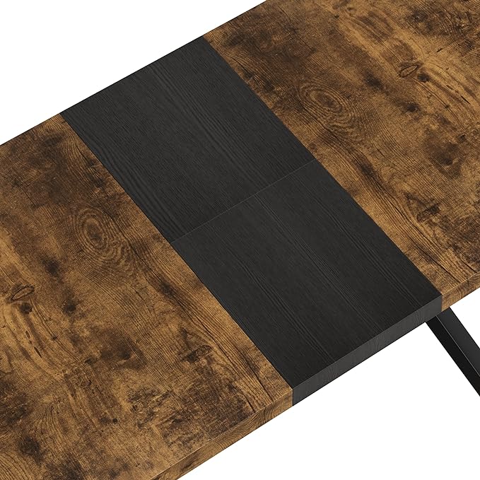 NicBex 78.74Inch Rectangular Stretch Dining Table,Modern Kitchen Table with Wooden Tabletop and Black Fine Sanded Iron Leg for 6 to 8,Large Dining Room Table for Kitchen,Dining Living Room,Brown - LeafyLoom