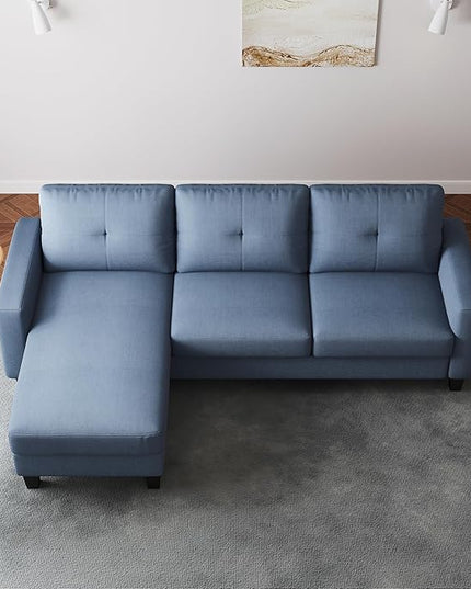 L Shaped Convertible Sectional Sofa, 3 Seater Linen Fabric Corner Couch with Reversible Chaise Movable Ottoman, Button Tufted Sofa&Couches for Small Apartments, Living Rooms and Offices - LeafyLoom