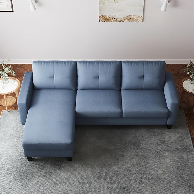 L Shaped Convertible Sectional Sofa, 3 Seater Linen Fabric Corner Couch with Reversible Chaise Movable Ottoman, Button Tufted Sofa&Couches for Small Apartments, Living Rooms and Offices - LeafyLoom