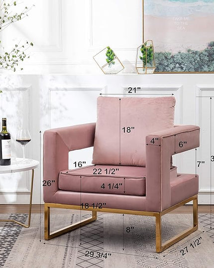 Roundhill Furniture Lenola Upholstered Accent Arm Chair, Pink 27.5D x 29.75W x 34.5H in - LeafyLoom