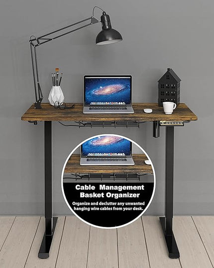 SHW Electric Height Adjustable Desk with Memory Preset, 40 x 24 Inches, Rustic Brown - LeafyLoom