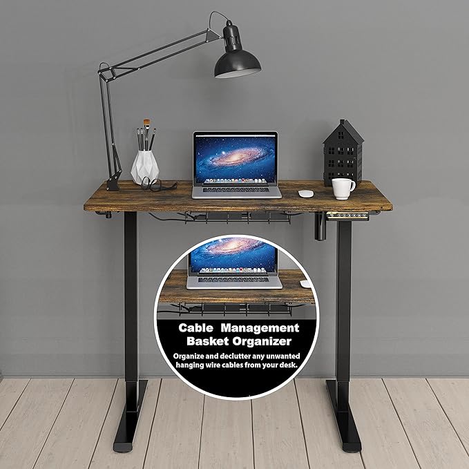 SHW Electric Height Adjustable Desk with Memory Preset, 40 x 24 Inches, Rustic Brown - LeafyLoom