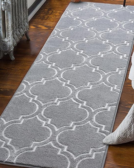 Chicrug Shag Geometric Modern Runner Rug for Bedroom, 2x6 Feet Memory Foam Indoor Hallway Runner Carpet, Fluffy Rug for Living Room Bedside Room Decor for Family, Grey/White - LeafyLoom