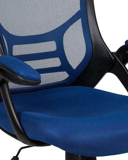 Flash Furniture Porter High-Back Swivel Office Chair with Adjustable Lumbar Support and Seat Height, Ergonomic Mesh Desk Chair with Flip-Up Armrests, Blue/Black - LeafyLoom