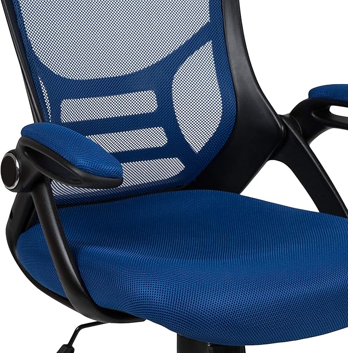 Flash Furniture Porter High-Back Swivel Office Chair with Adjustable Lumbar Support and Seat Height, Ergonomic Mesh Desk Chair with Flip-Up Armrests, Blue/Black - LeafyLoom