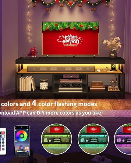 YITAHOME LED Television Stands w/Power Outlets for 70/65 inch, Modern Industrial TV Stand, Entertainment Center w/Open Storage TV Table, Entertainment Center for 360lbs for Living Room,Black - LeafyLoom