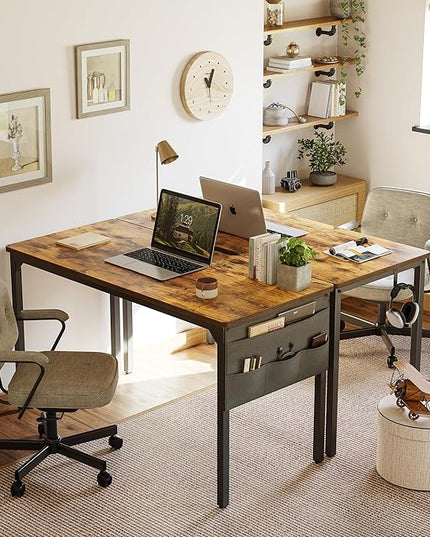 BANTI Computer Desk, 47 inch Home Office Writing Study Desks with Storage Bag, Small PC Table, Modern Simple Style for Space-Saving, Rustic Brown - LeafyLoom