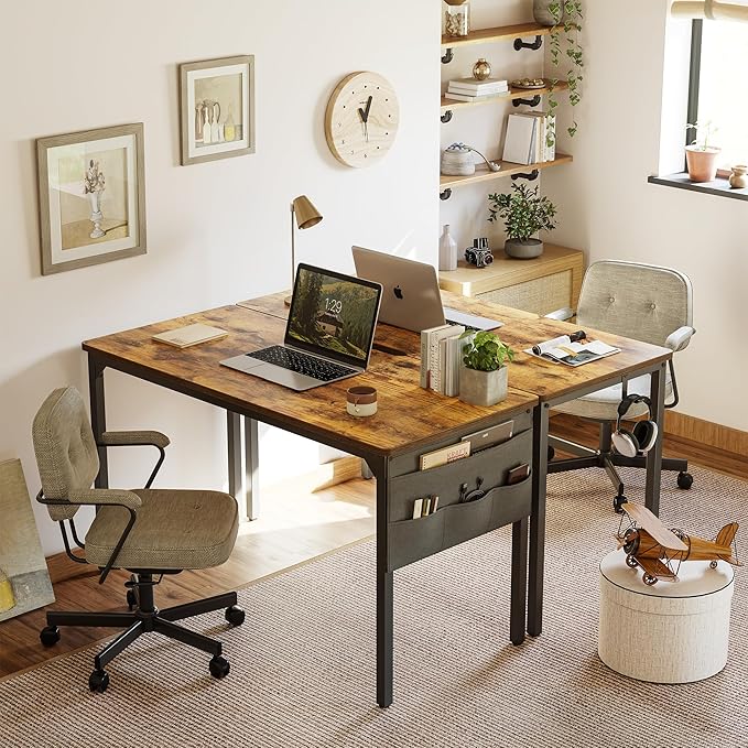BANTI Computer Desk, 47 inch Home Office Writing Study Desks with Storage Bag, Small PC Table, Modern Simple Style for Space-Saving, Rustic Brown - LeafyLoom