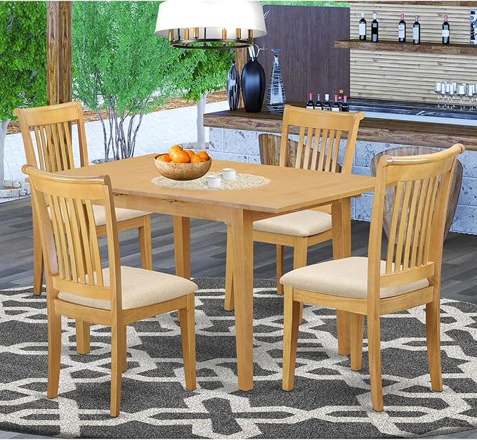 East West Furniture NOPO5-OAK-C 5 Piece Dining Set Includes a Rectangle Dining Table with Butterfly Leaf and 4 Linen Fabric Kitchen Room Chairs, 32x54 Inch, Oak - LeafyLoom
