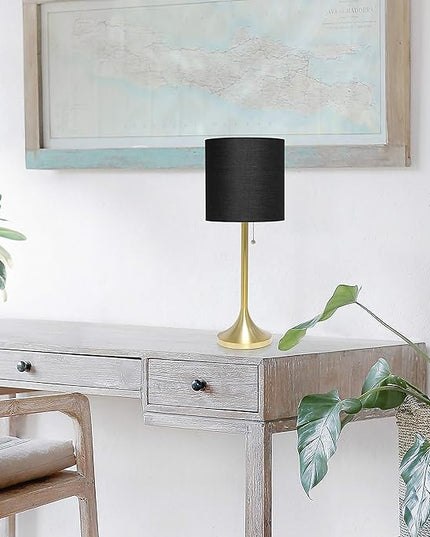 Simple Designs LT1076-GDB Gold Tapered Table Lamp with Black Fabric Drum Shade (Pack of 4) - LeafyLoom