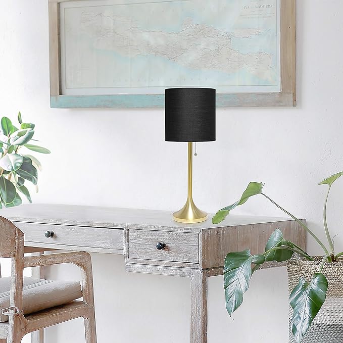 Simple Designs LT1076-GDB Gold Tapered Table Lamp with Black Fabric Drum Shade (Pack of 4) - LeafyLoom