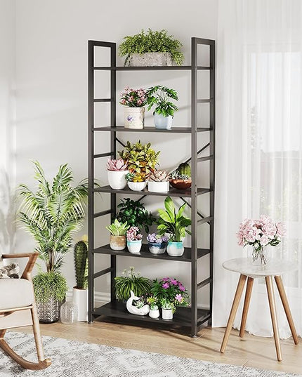 COTUBLR 5 Tier Bookshelf 24 Inch Bookcase Book Shelf Organizer Modern Tall Bookshelf Book Case Ladder Bookshelves Book Storage for Bedroom, Living Room, Home Office, Kitchen (Black) - LeafyLoom