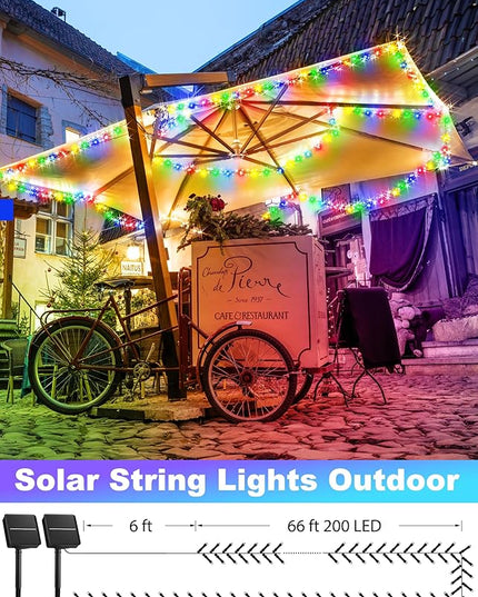 Minetom Christmas Lights Outdoor Solar Powered - 72FT 200 LED Christmas String Lights with 8 Lighting Modes, IP65 Waterproof Solar String Lights for Outside Tree Xmas Party Decoration, Multicolor Minetom