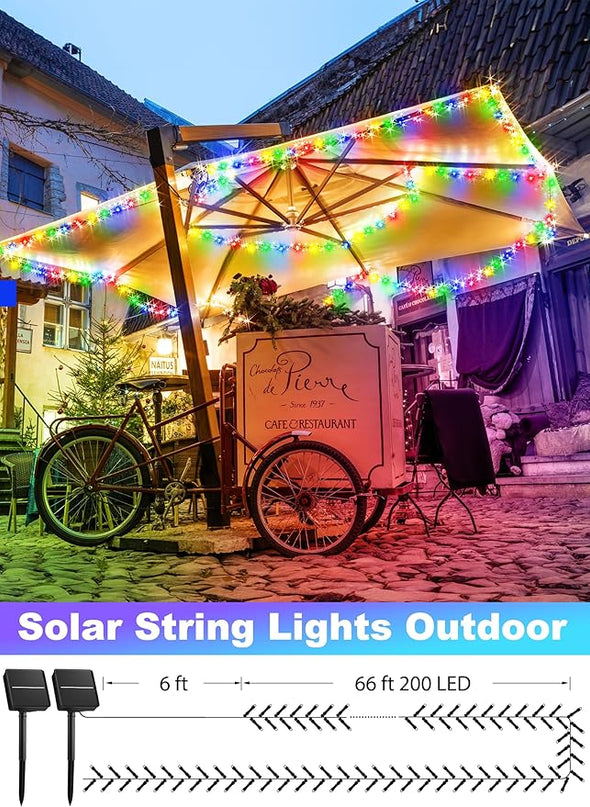 Minetom Christmas Lights Outdoor Solar Powered - 72FT 200 LED Christmas String Lights with 8 Lighting Modes, IP65 Waterproof Solar String Lights for Outside Tree Xmas Party Decoration, Multicolor Minetom