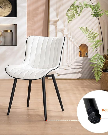 YOUNUOKE White Dining Chairs Set of 2 Upholstered Mid Century Modern Kitchen Chair Armless Faux Leather Accent Guest Chair with Back Metal Legs for Living Reception Waiting Room Bedrooms - LeafyLoom