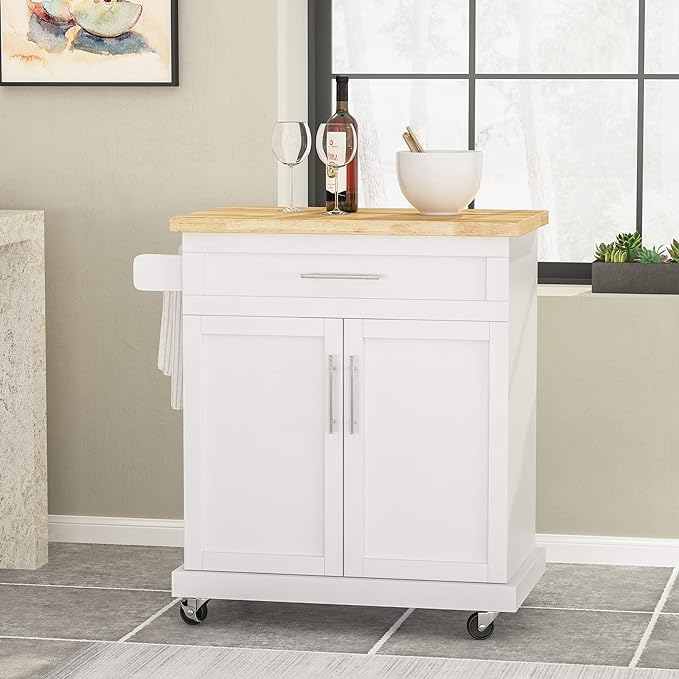 Christopher Knight Home Batavia Kitchen CART, Natural + White - LeafyLoom