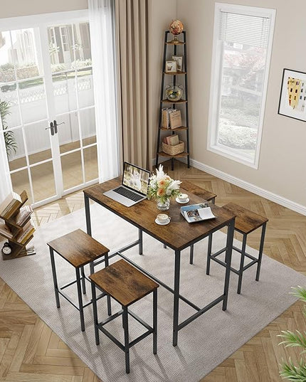 NicBex Dining Room Table Set for 4 Bar Table and Chairs Set 5Pc Dining Table Set with High Stools Space-Saving Design Apartment, Small Space, Industrial Style, Antique Brown - LeafyLoom
