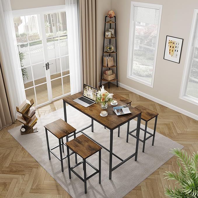 NicBex Dining Room Table Set for 4 Bar Table and Chairs Set 5Pc Dining Table Set with High Stools Space-Saving Design Apartment, Small Space, Industrial Style, Antique Brown - LeafyLoom