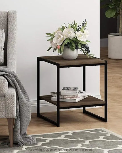 FURINNO Camnus Modern Living 2-Tier End Table, Columbia Walnut, 15.9 in x 15.75 in x 18 in - LeafyLoom
