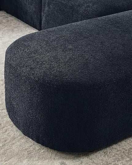 113" L-Shape Sectional Side Chaise and Ottoman, Modular Sofa, DIY Combination, Loop Yarn Fabric for Living Room, Apartment, 113inch, Black Right - LeafyLoom
