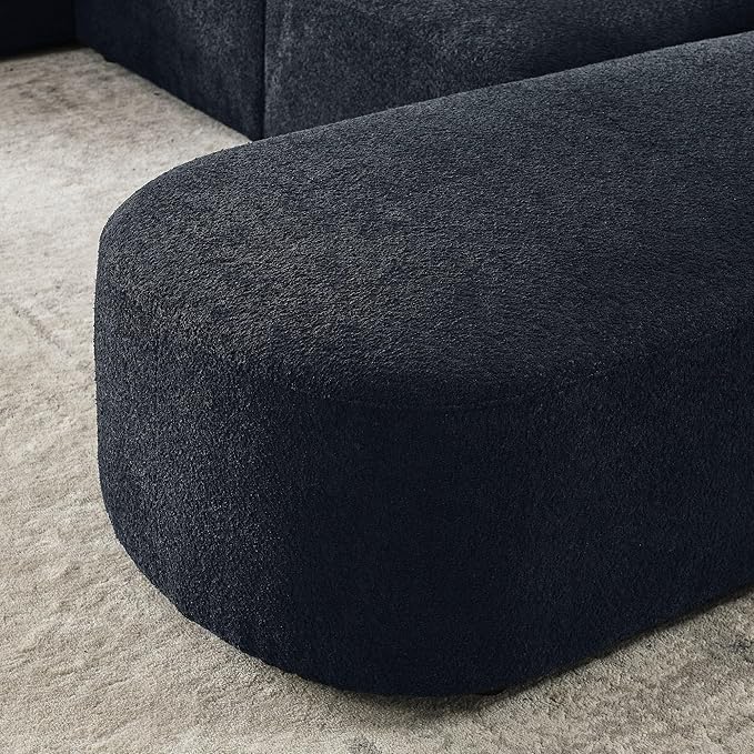 113" L-Shape Sectional Side Chaise and Ottoman, Modular Sofa, DIY Combination, Loop Yarn Fabric for Living Room, Apartment, 113inch, Black Right - LeafyLoom