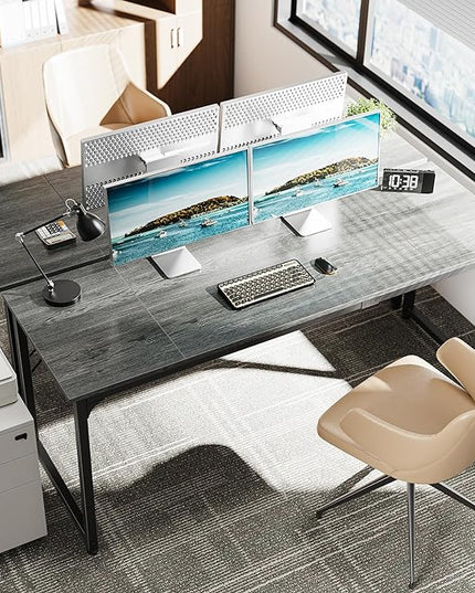 Computer Desk, 70 Inch Office Desk, Gaming Desk with Storage, Writing Desk Work Desk for Home Office, Study, Long Simple Desk, Large Legroom, Metal Frame, Grey - LeafyLoom