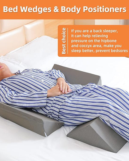 Bed Wedges & Body Positioners (3 in 1), 40 Degree Wedges for Bed Positioning,Positioning Pillows for Elderly, Wedge Pillow for Bed Sores, Side Sleeping, After Surgery, Knees Elevated,Back Pain - LeafyLoom